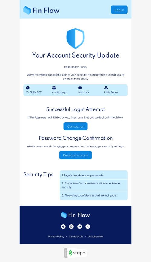 Modello di email trigger "Mettete al sicuro il vostro account" per il settore FinTech Visualizzazione mobile
