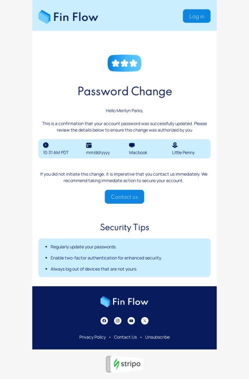 Шаблон тригерного листа "Змініть ваш пароль" для фінтех-індустрії мобільний вигляд