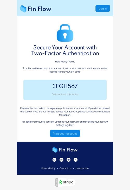 Trigger email template "Your 2FA code" for FinTech industry mobile view