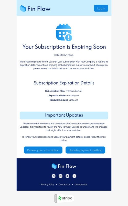 Trigger email template "Subscription expiration alert" for FinTech industry mobile view