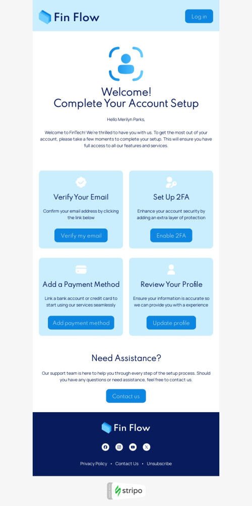 Trigger email template "Complete your account setup" for FinTech industry mobile view