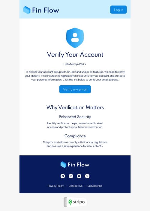 Modello di email trigger "Verifica dell'account necessaria" per il settore finanziario Visualizzazione mobile