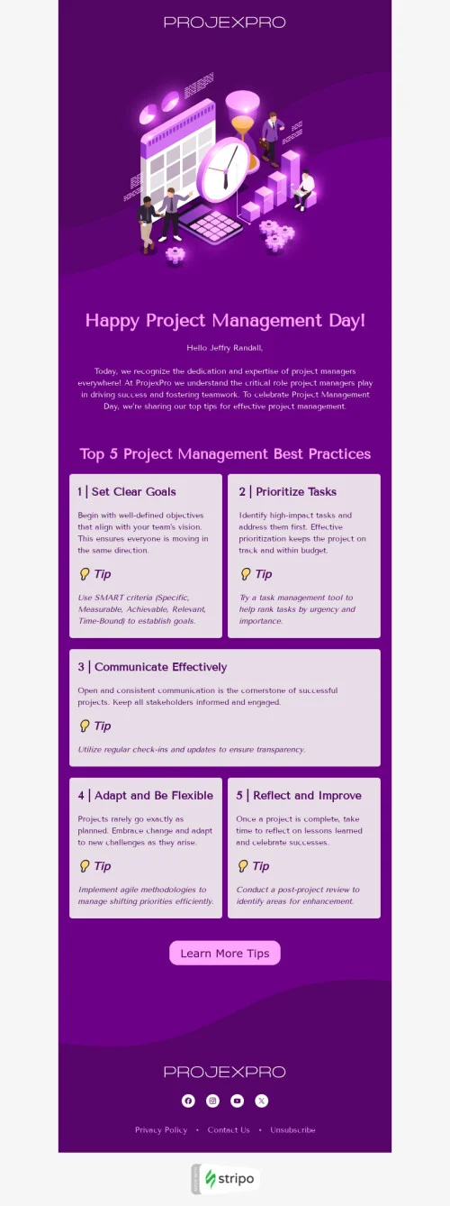Project Management Day email template "Tips for success" for business industry