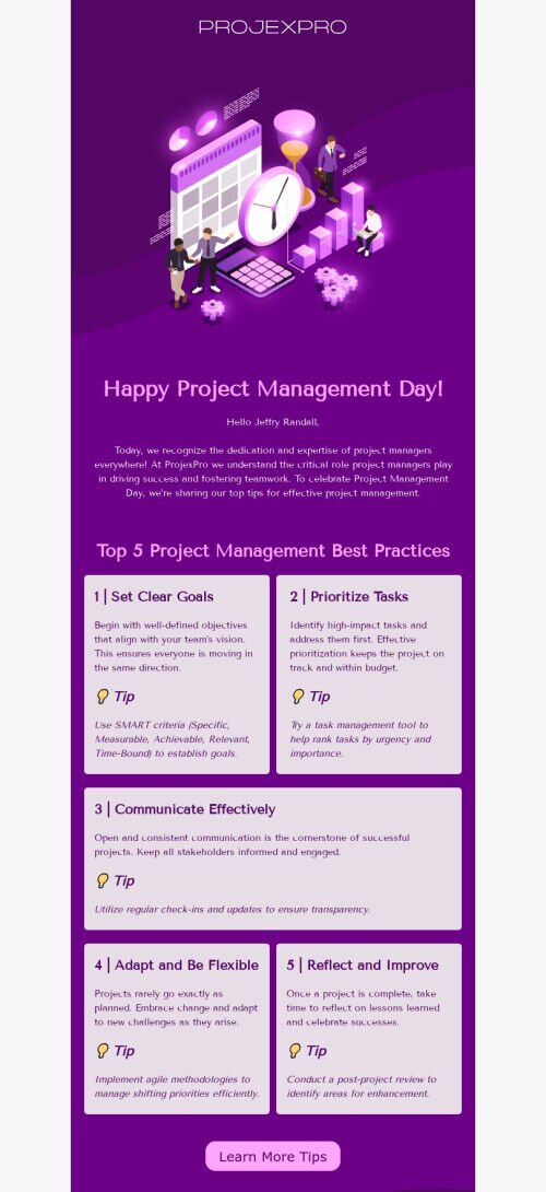 Project Management Day email template "Tips for success" for business industry mobile view