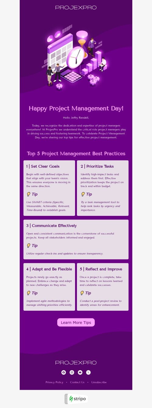 Project Management Day email template "Tips for success" for business industry mobile view