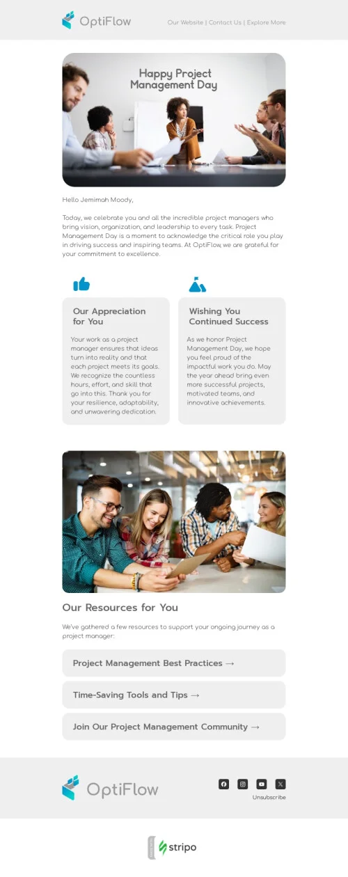 Project Management Day email template "Recognizing the power of project management" for business industry