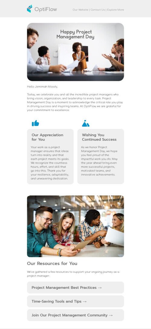 Project Management Day email template "Recognizing the power of project management" for business industry mobile view