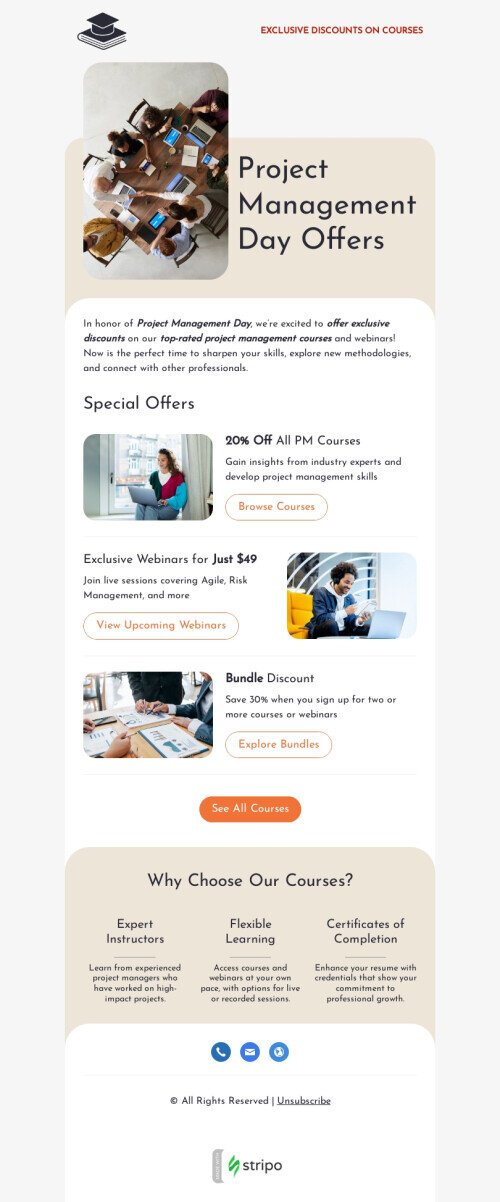 Project Management Day email template "Enhance your skills " for webinars industry mobile view