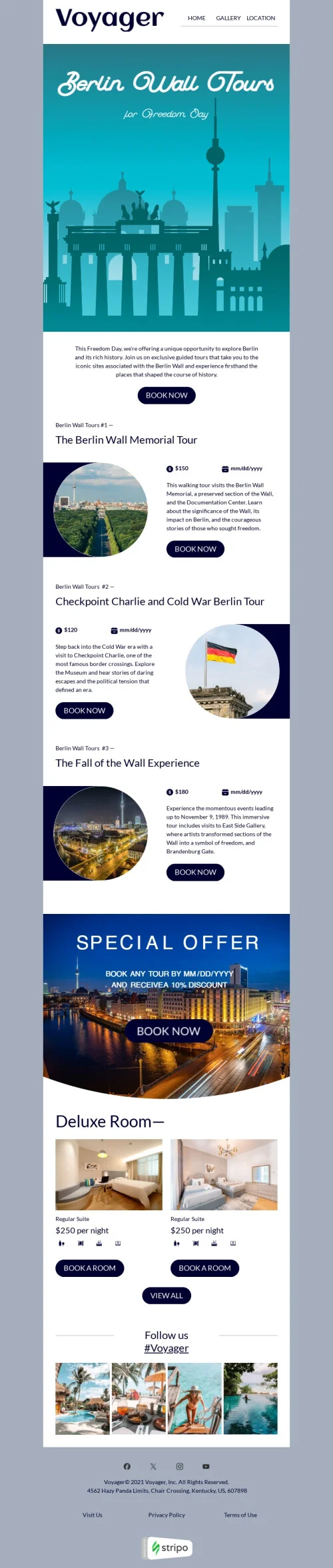 Freedom Day email template "Walk through history" for travel industry