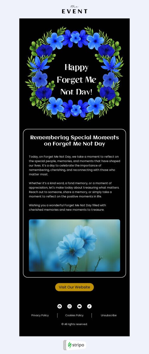 Modèle de courrier électronique Jour ne m'oublie pas «Se souvenir de moments spéciaux» pour le secteur hobbies Affichage mobile