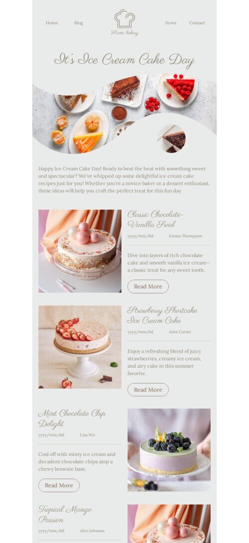 Modello di email per la Giornata della torta gelato "Qualcosa di dolce" per il settore della pasticceria Visualizzazione mobile
