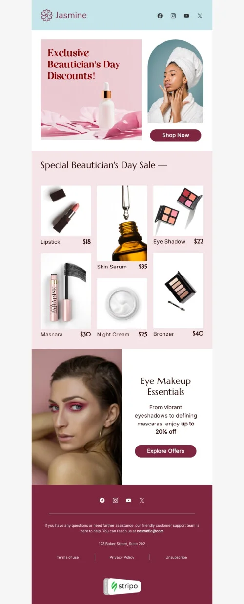 Beautician's Day email template "Gorgeous deals" for beauty & personal care industry