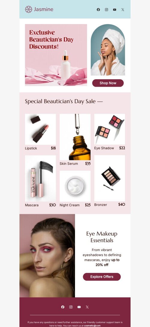 Beautician's Day email template "Gorgeous deals" for beauty & personal care industry mobile view