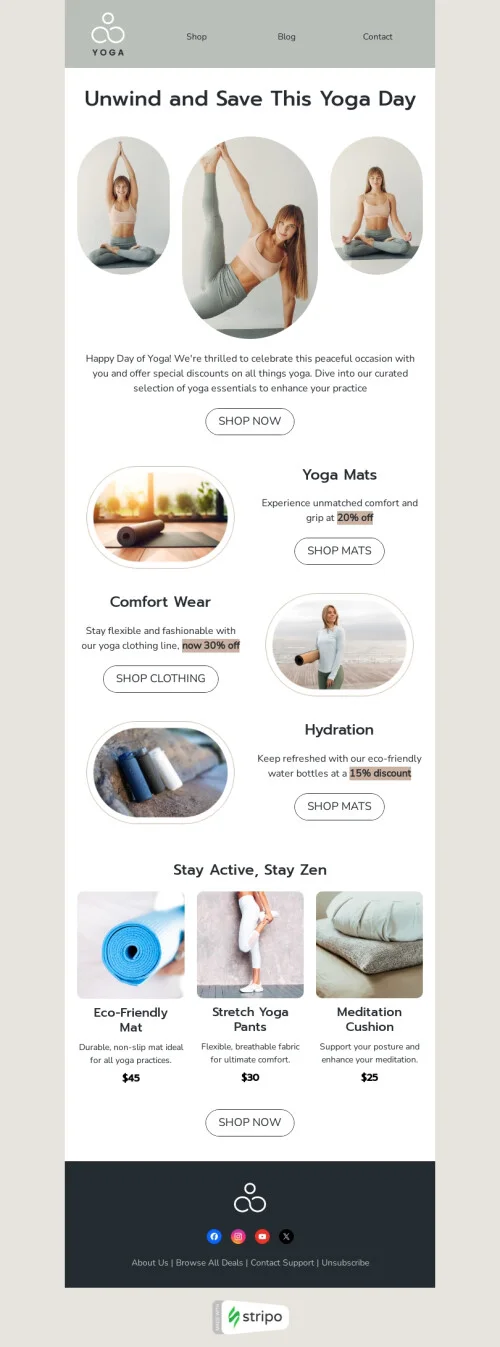 Day of Yoga email template "Stay active" for sports industry