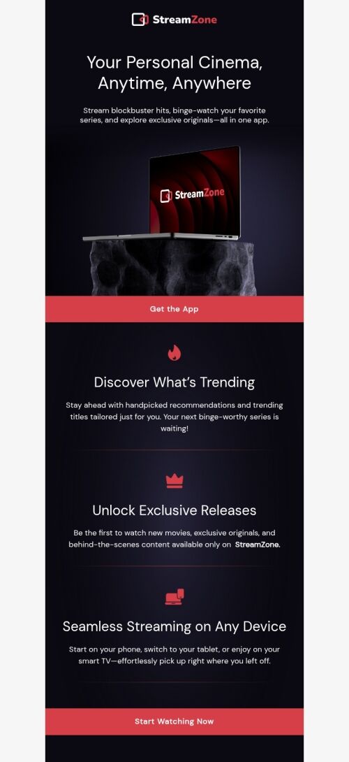Modello di email per l'installazione dell'app "Il tuo cinema personale" per il settore delle applicazioni mobili Visualizzazione mobile