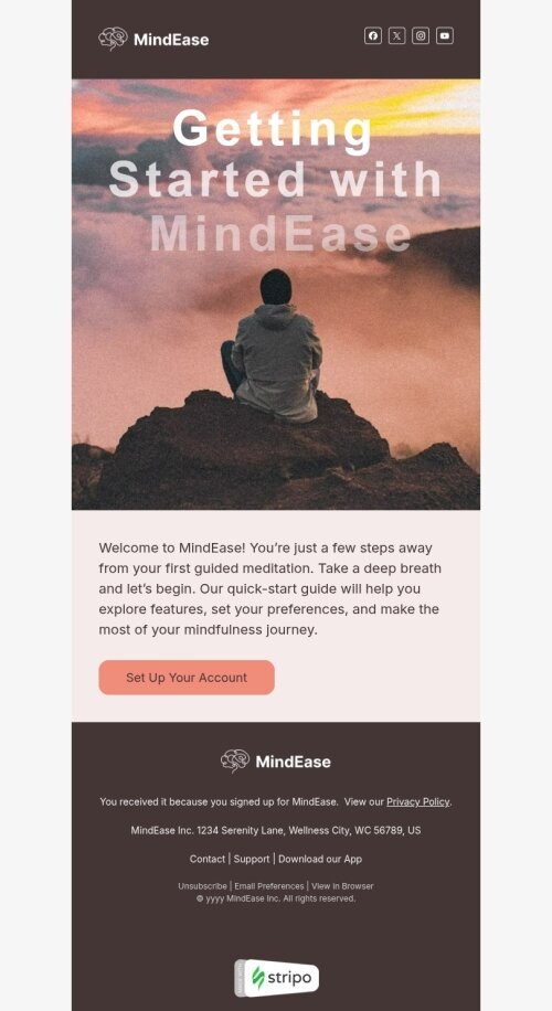 Welcome email template "Quick-start guide" for mobile applications industry desktop view