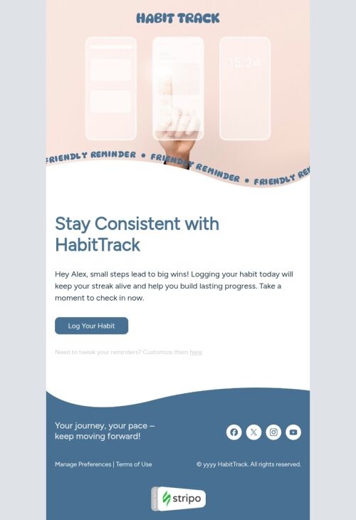 Modello di email di promemoria attività "Promemoria amichevole" per il settore delle applicazioni mobili Visualizzazione mobile