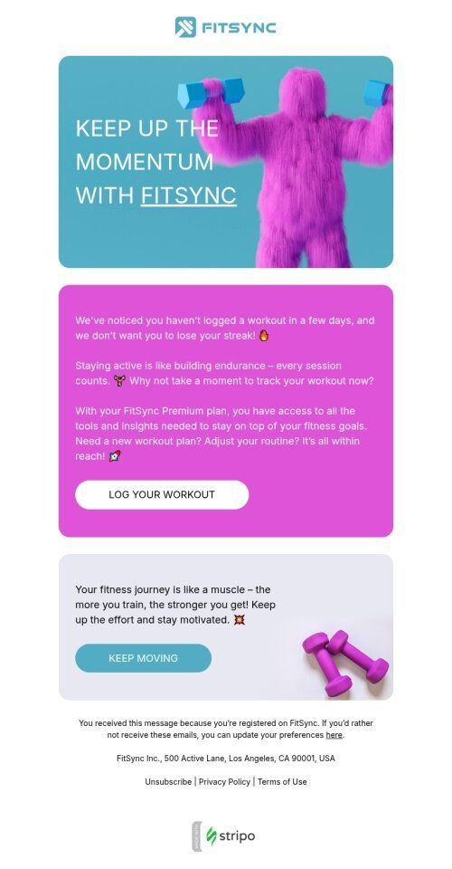 Aktivitätserinnerung E-Mail-Vorlage «Bleiben Sie in Bewegung» für Mobile Anwendungen-Branche Desktop-Ansicht