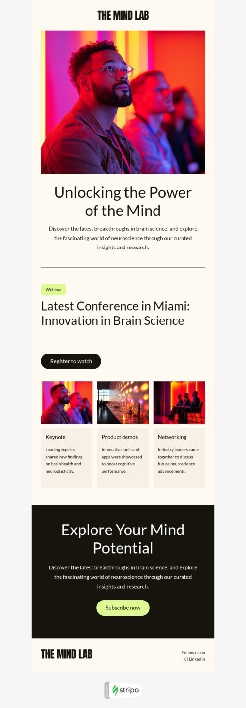 Email digest template "Unlocking the power of the mind" for webinars industrydesktop view