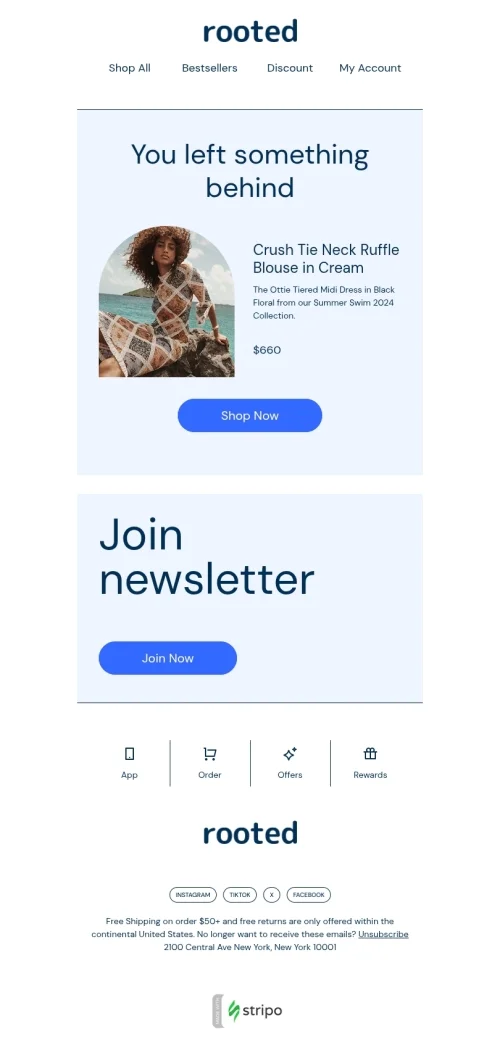 Abandoned cart email template "You left something behind" for fashion industry