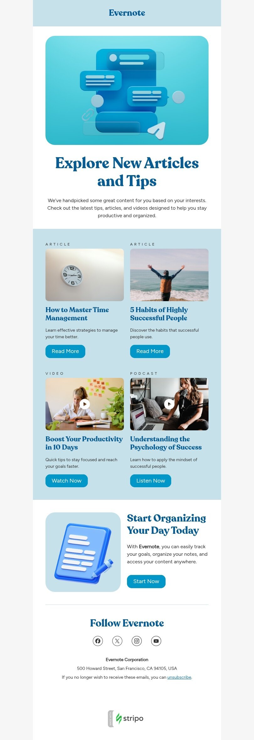 Modello email scoperta dei contenuti «Nuovi articoli e suggerimenti» per il settore industriale di Istruzione Visualizzazione desktop