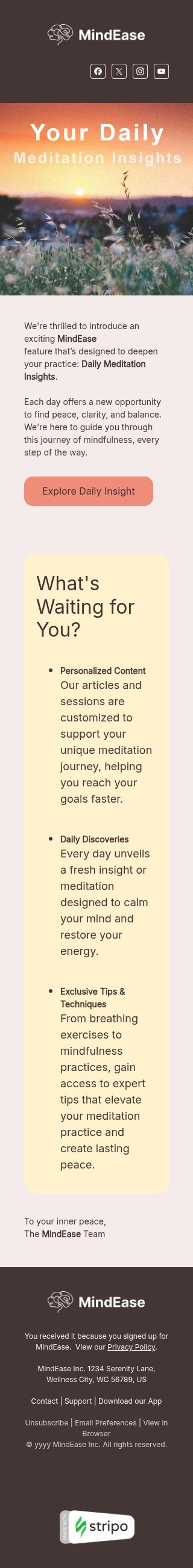 Inhaltserkennung E-Mail-Vorlage «Ihre täglichen Meditationseinblicke» für Gesundheit und Schönheit-Branche Ansicht auf Mobilgeräten