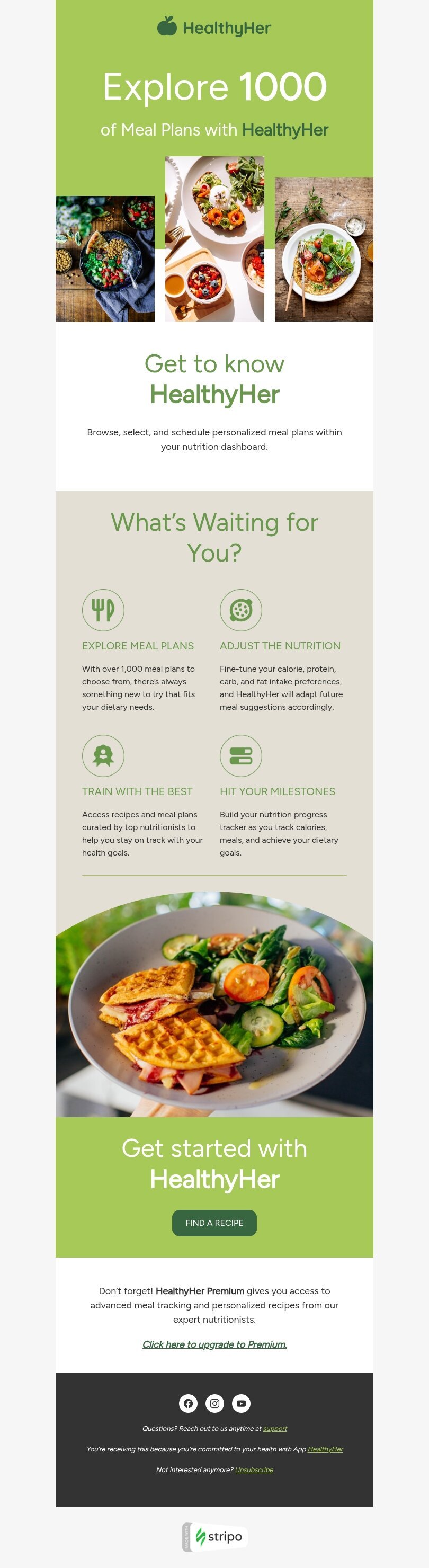 Content discovery email template "Meal plans" for food industry desktop view