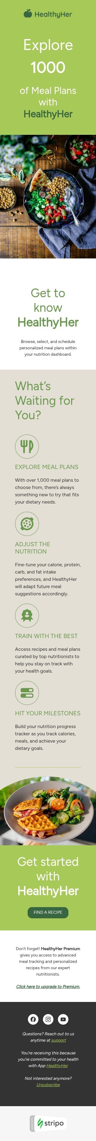 Content discovery email template "Meal plans" for food industry mobile view