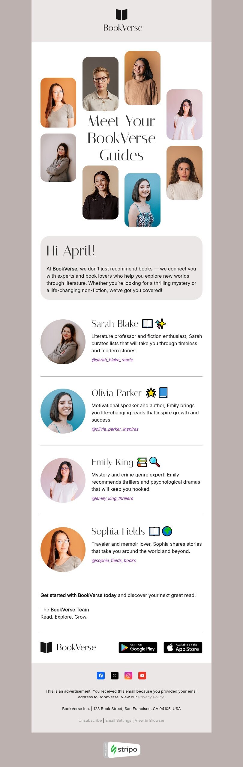 Modelo de e-mail de «Conheça seus guias» de adoção de recursos para a indústria de livros e presentes e papelaria Visualização de dispositivo móvel