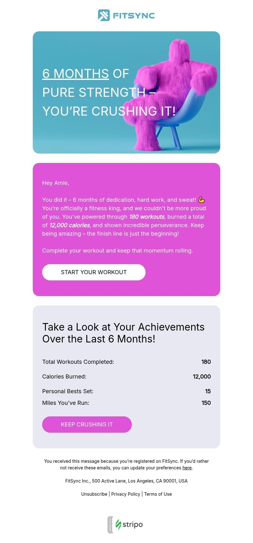Modello di email di celebrazione del traguardo "Re del fitness" per il settore dello sport Visualizzazione mobile