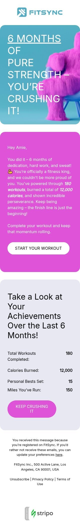 Modelo de e-mail de «Rei do fitness» de celebração de marco para a indústria de esportes Visualização de dispositivo móvel