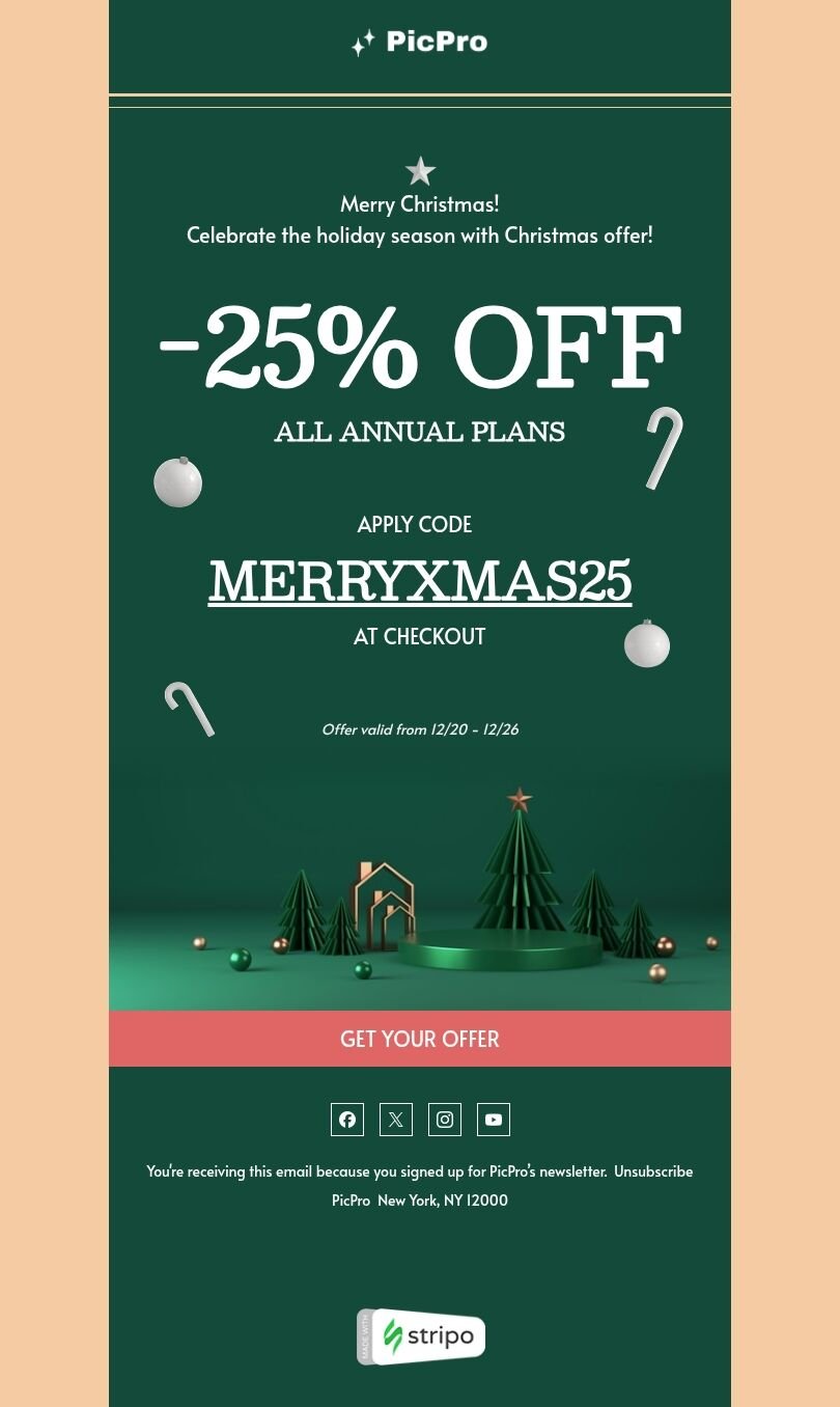 Modello di email di Natale "Celebrate il Natale" per il settore della fotografia Visualizzazione mobile