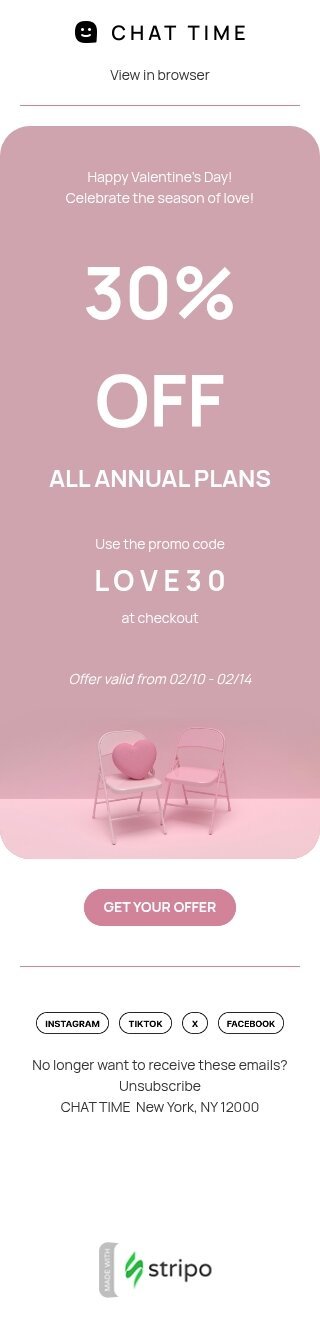 Modelo de e-mail de «Comemore a temporada do amor» de Dia dos Namorados para a indústria de hobbies Visualização de dispositivo móvel