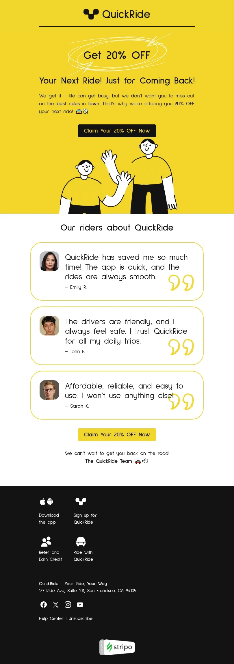 Recently lapsed subscriber outreach email template "Best rides in town" for business industry