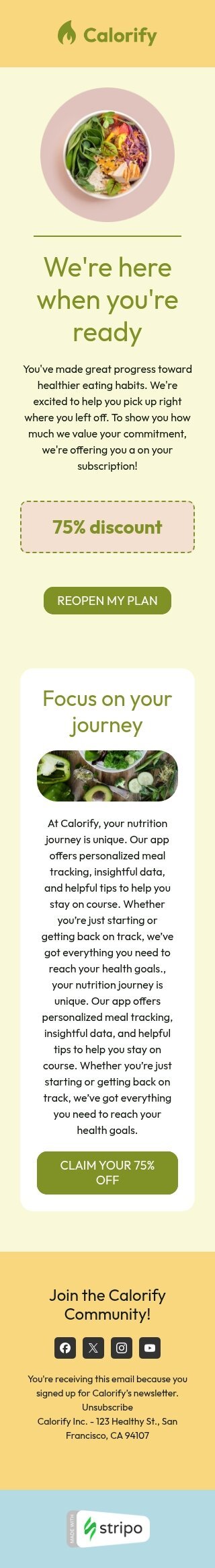 Recently lapsed subscriber outreach email template "Get back on track" for sports industry mobile view