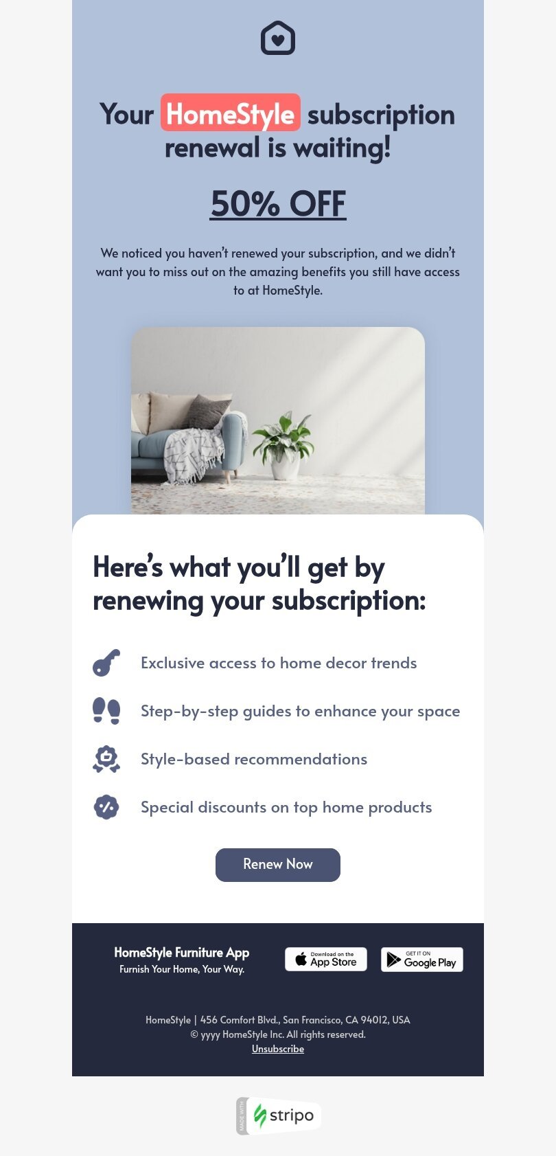 Recently lapsed subscriber outreach email template "Renewing your subscription" for mobile applications industry mobile view