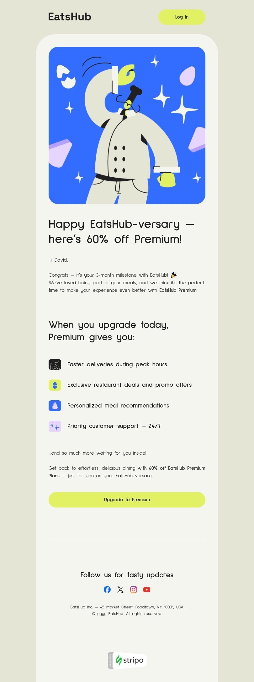 Freemium to Premium email template "Tasty updates" for mobile applications industry mobile view