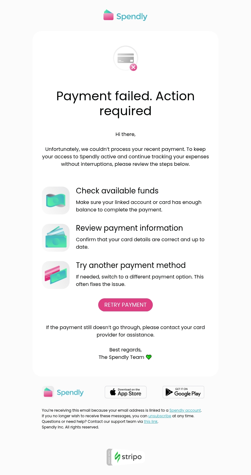 Payment failed Email Template by Stripo.email
