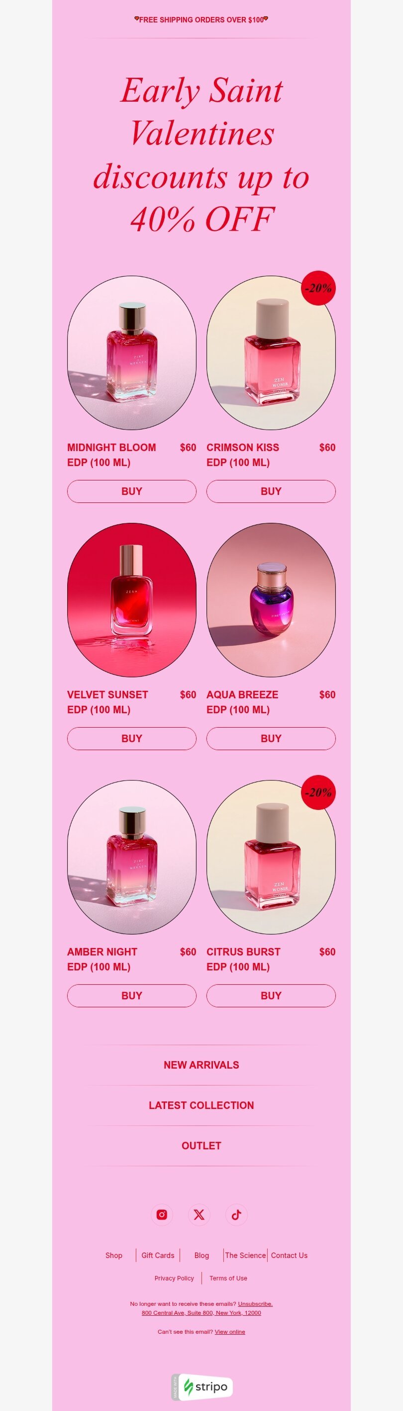 Valentine’s Day email template "Early Saint Valentines discounts" for ecommerce industry mobile view