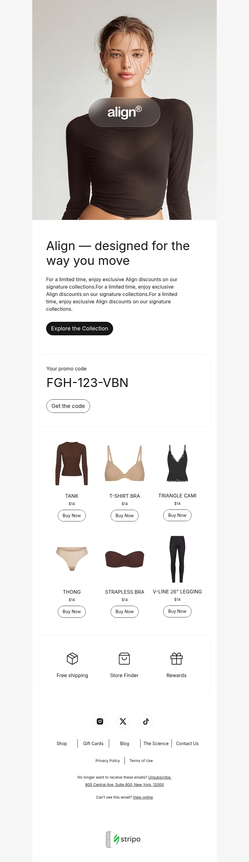 Promo email template "Explore the collection" for fashion industry