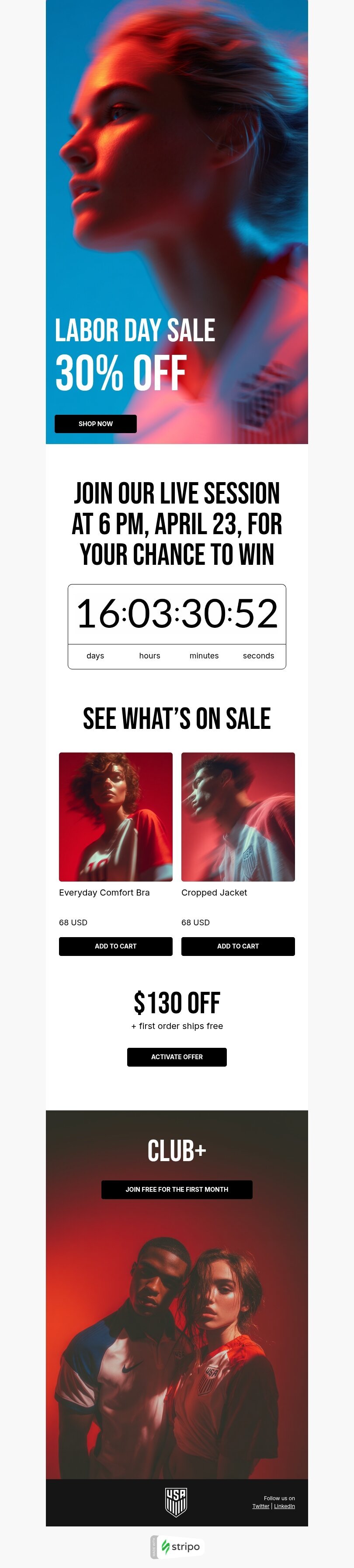 Labor Day email template "Celebrate your hard work" for fashion industry mobile view