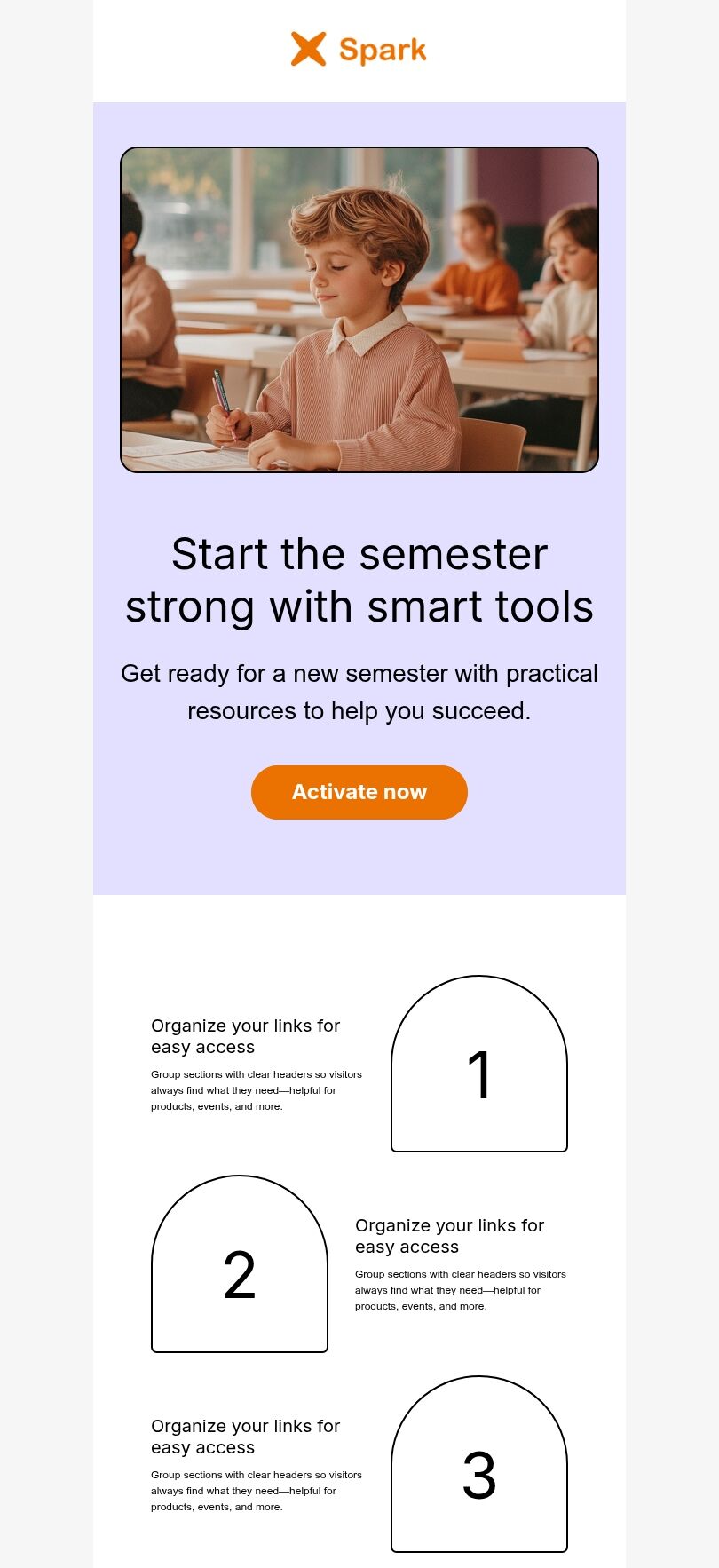 Back to school email template "Ready set learn" for publications & blogging industry mobile view