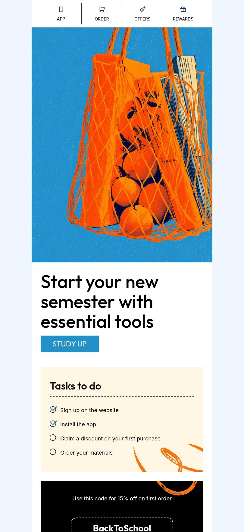 Back to school email template "Classroom classics" for music industry mobile view