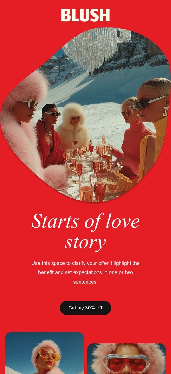 Valentinstag E-Mail-Vorlage «Beginn einer Liebesgeschichte» für Mode-Branche Ansicht auf Mobilgeräten