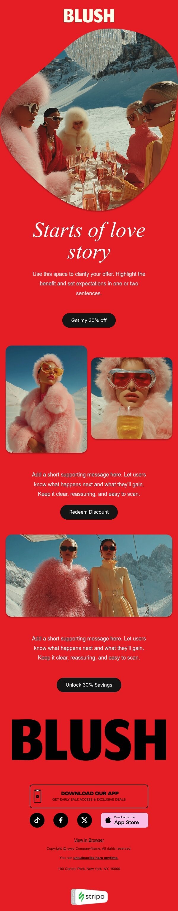 Modello email San Valentino «Inizio di una storia d'amore» per il settore industriale di moda Visualizzazione mobile