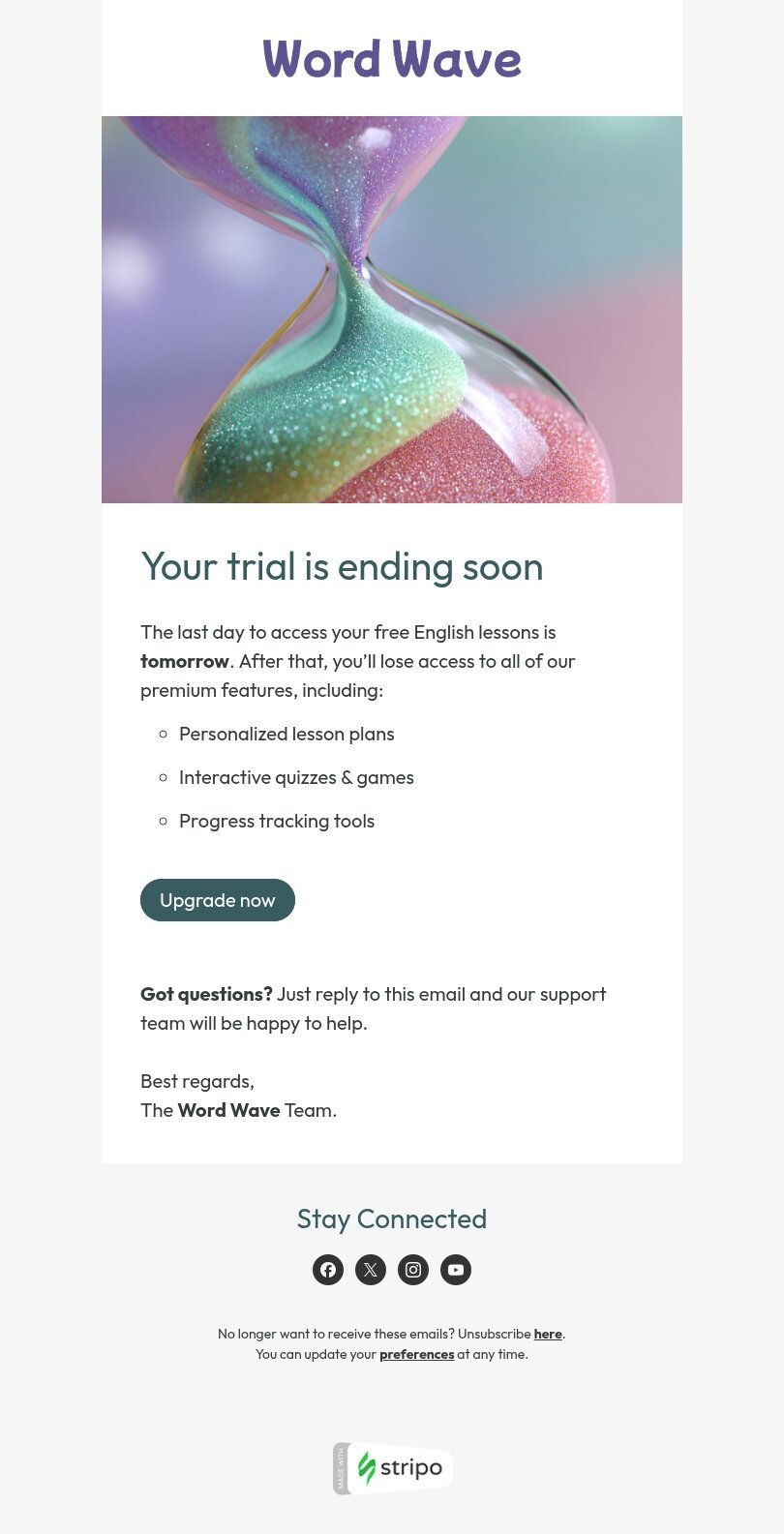 Шаблон листа «Останній день» тематики пробний період для індустрії «Мобільні застосунки» мобільний вигляд