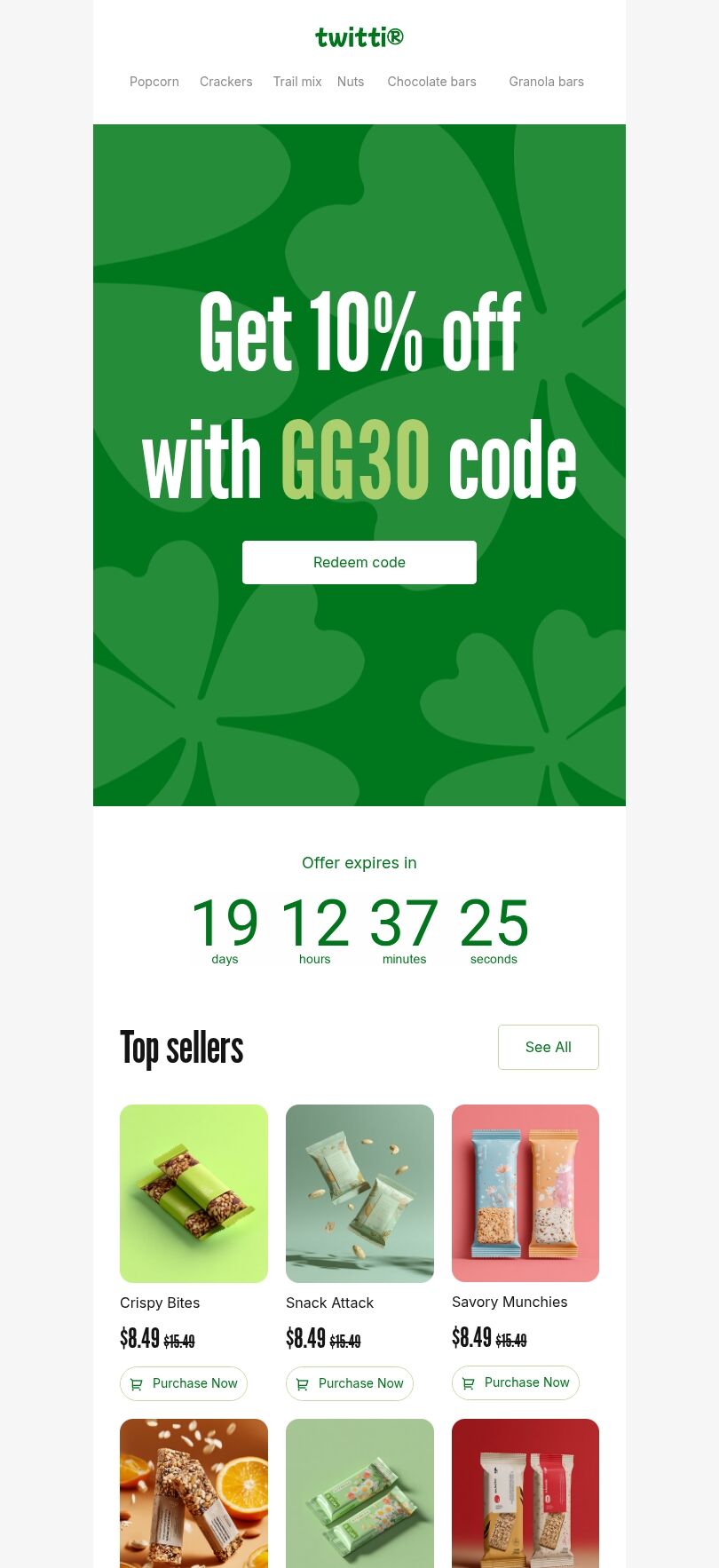 St. Patrick‘s Day E-Mail-Vorlage «St. Patrick’s Day-Gutscheincode» für E-Commerce-Branche Ansicht auf Mobilgeräten