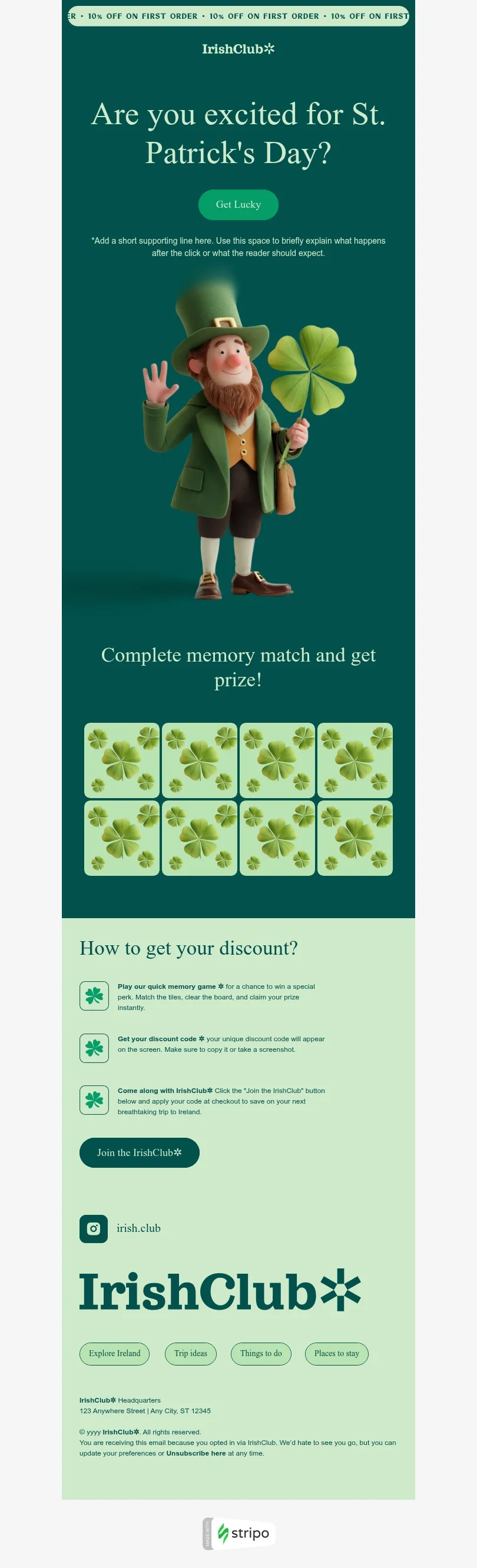 St. Patrick's Day email template "St. Patrick’s Day memory game" for ecommerce industry