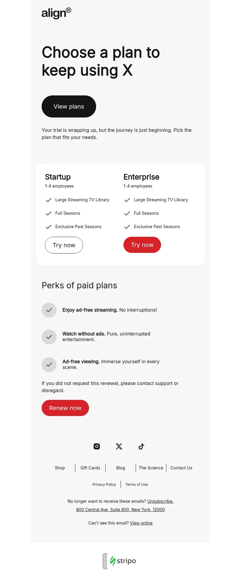 Transactional email template "Choose a plan" for ecommerce industry