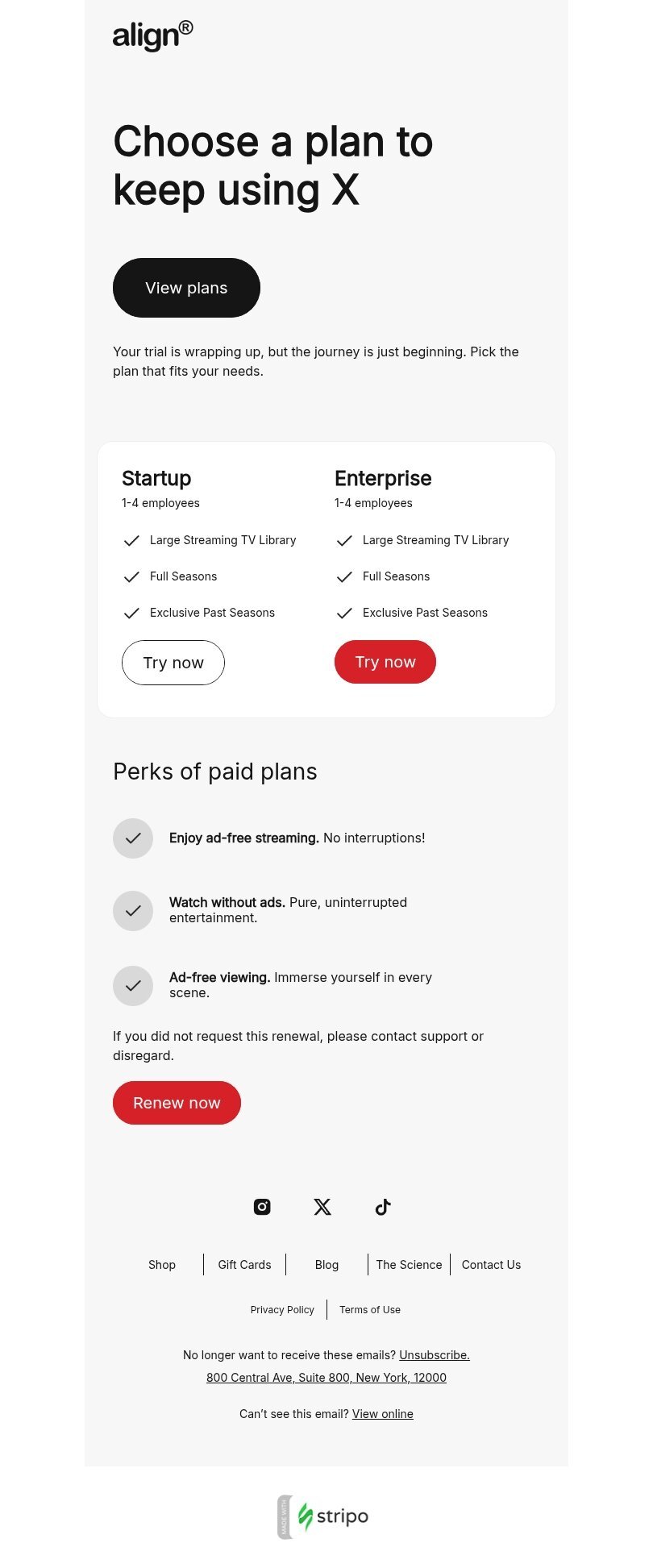 Modèle de courrier électronique transactionnelle «Choisissez un forfait» pour le secteur commerce électronique Affichage mobile